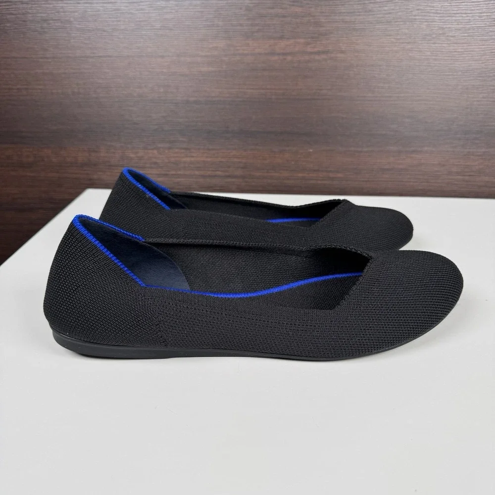 Rothy's The Flat Round Toe Womens Sz 8.5 US Black Blue Halo Ballet Flats Shoes